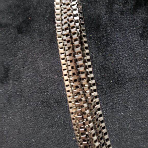 Womens Fashion Silver Tone Box Chain Multi Strand Necklace with Lobster Clasp - Picture 5 of 7